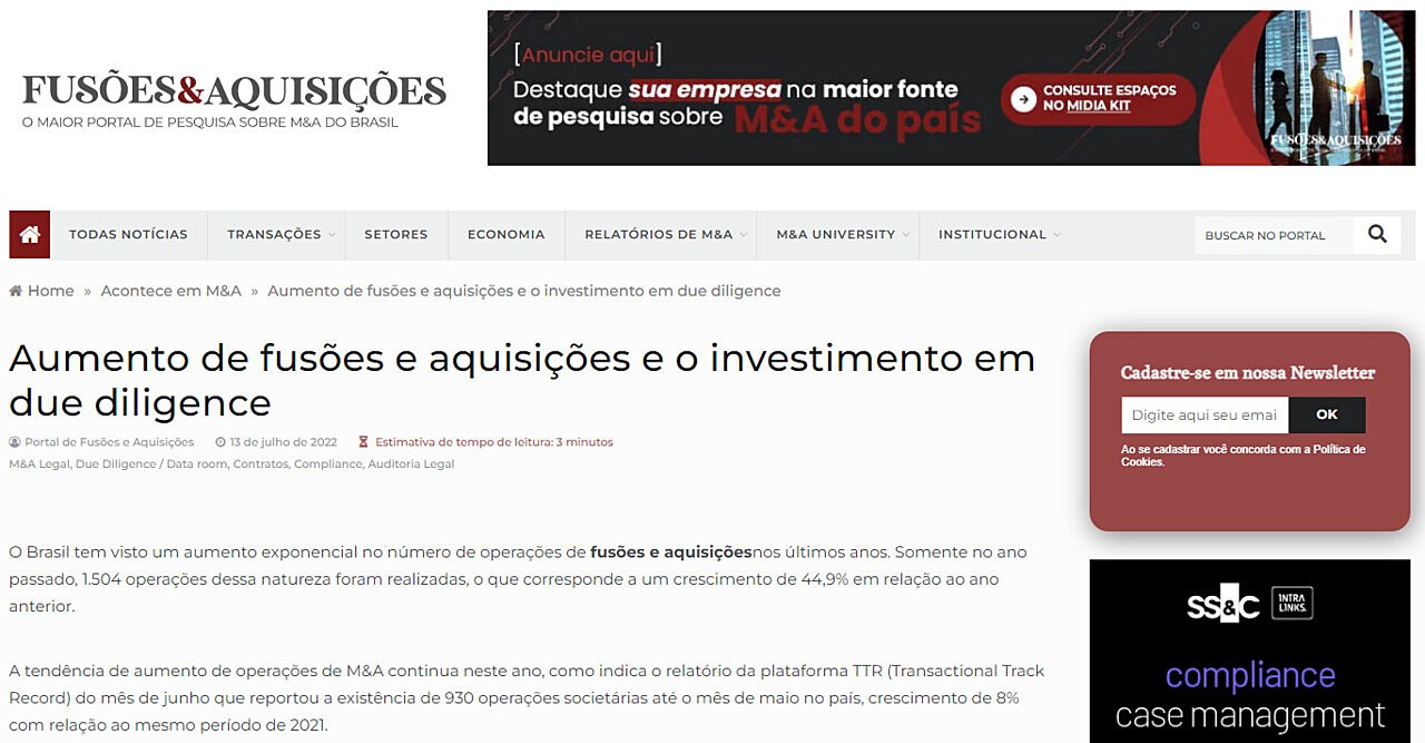 Aumento de fuses e aquisies e o investimento em due diligence